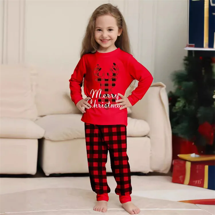 2024 European and American Christmas parents child clothing letter printed plaid casual home clothing new pajamas outfits