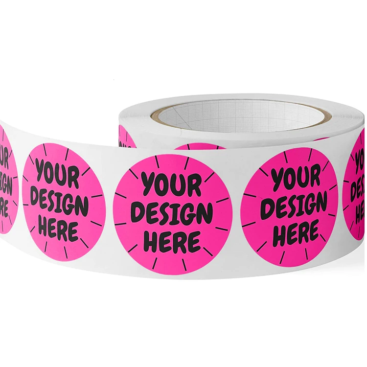 Ready to ship Custom Any Text Adhesive Printing Round Label Stickers Circle Waterproof Vinyl Sticker Roll Private Logo Stickers.