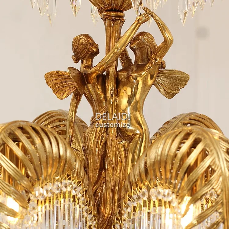 French copper chandelier luxury villa living room crystal lights personality coconut tree restaurant antique hotel lighting