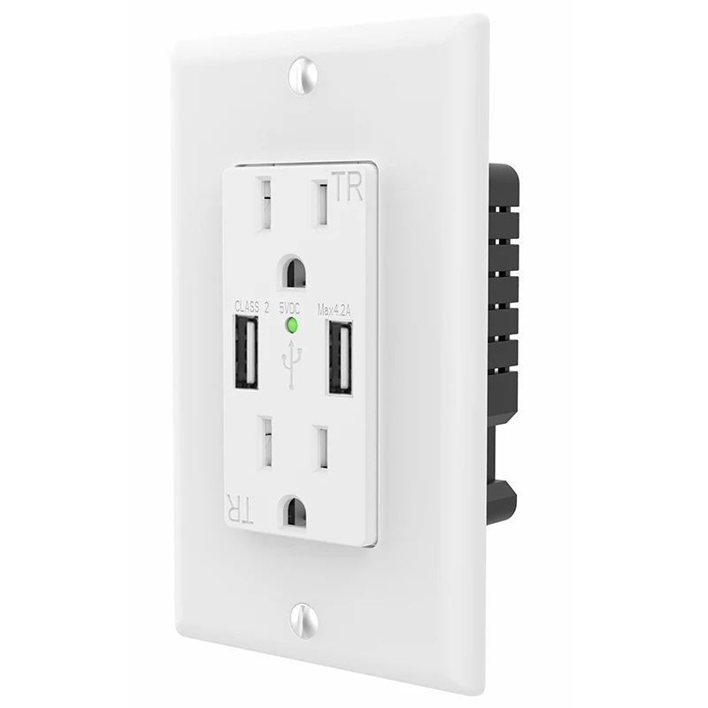 Hot Sale Passed ETL Shenzhen Factory Smart USB Socket Wall Outlet AC 125V 15A With USB 4.2A Port Fast Charge Plug Receptacle