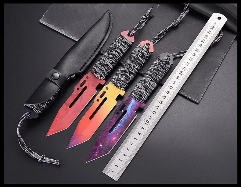 Outdoor Straight Knife Portable Jungle Hunting Survival Knife With Rope