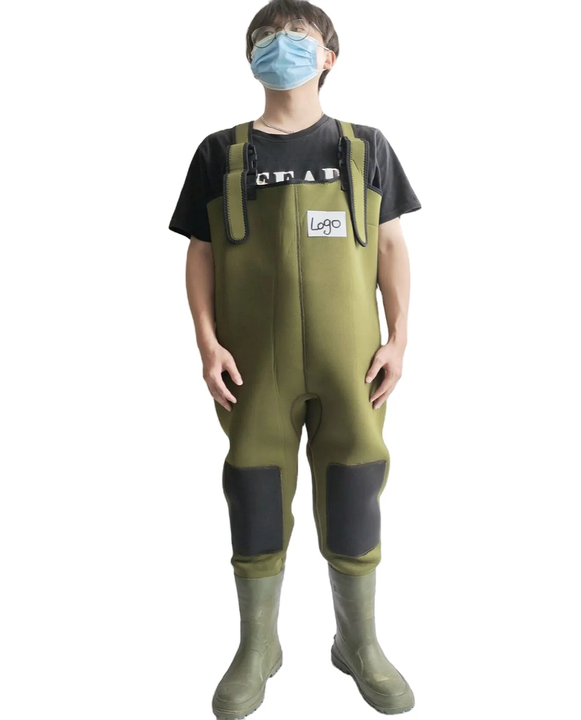 4,5 мм куликов неопрена 100% водонепроницаемый зеленый с резиновой подошве; Модные груди рыбацкие сапоги