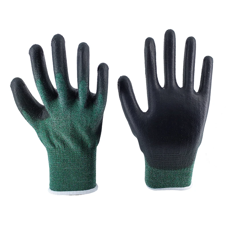 Customization Level B-F Nitrile Black-Green gloves  Anti Cut Coated Construction Work Safety cut resistant gloves level 5