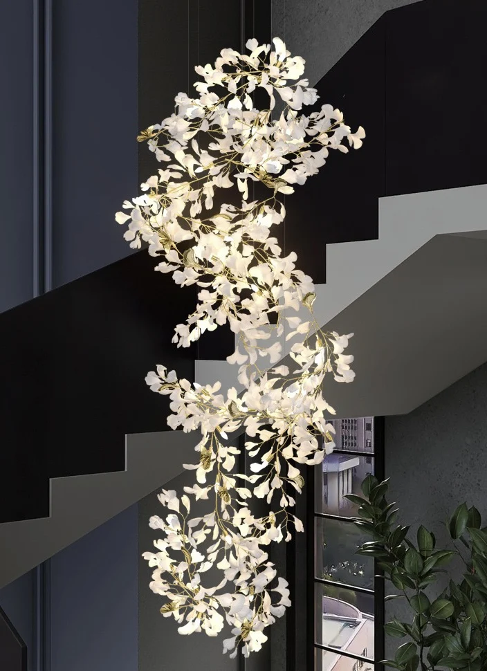 Custom Project Indoor Decoration Fixture Hotel Villa Home Shop Ginkgo Leaf Ceramics Plastic Glass Luxury Chandelier