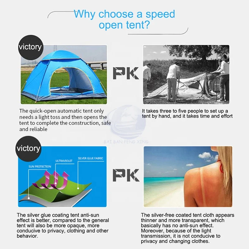 Wholesale extra large instant tent 3-4 person waterproof camping tents luxury outdoor picnic tents