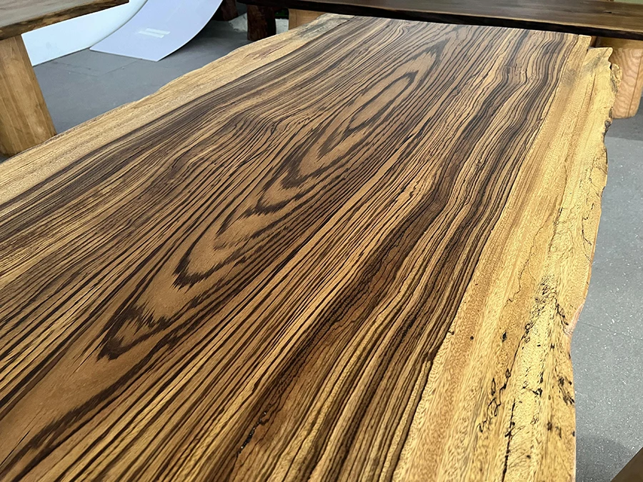 Solid table top timber artistic furniture Zebra woodslab dining table for big family