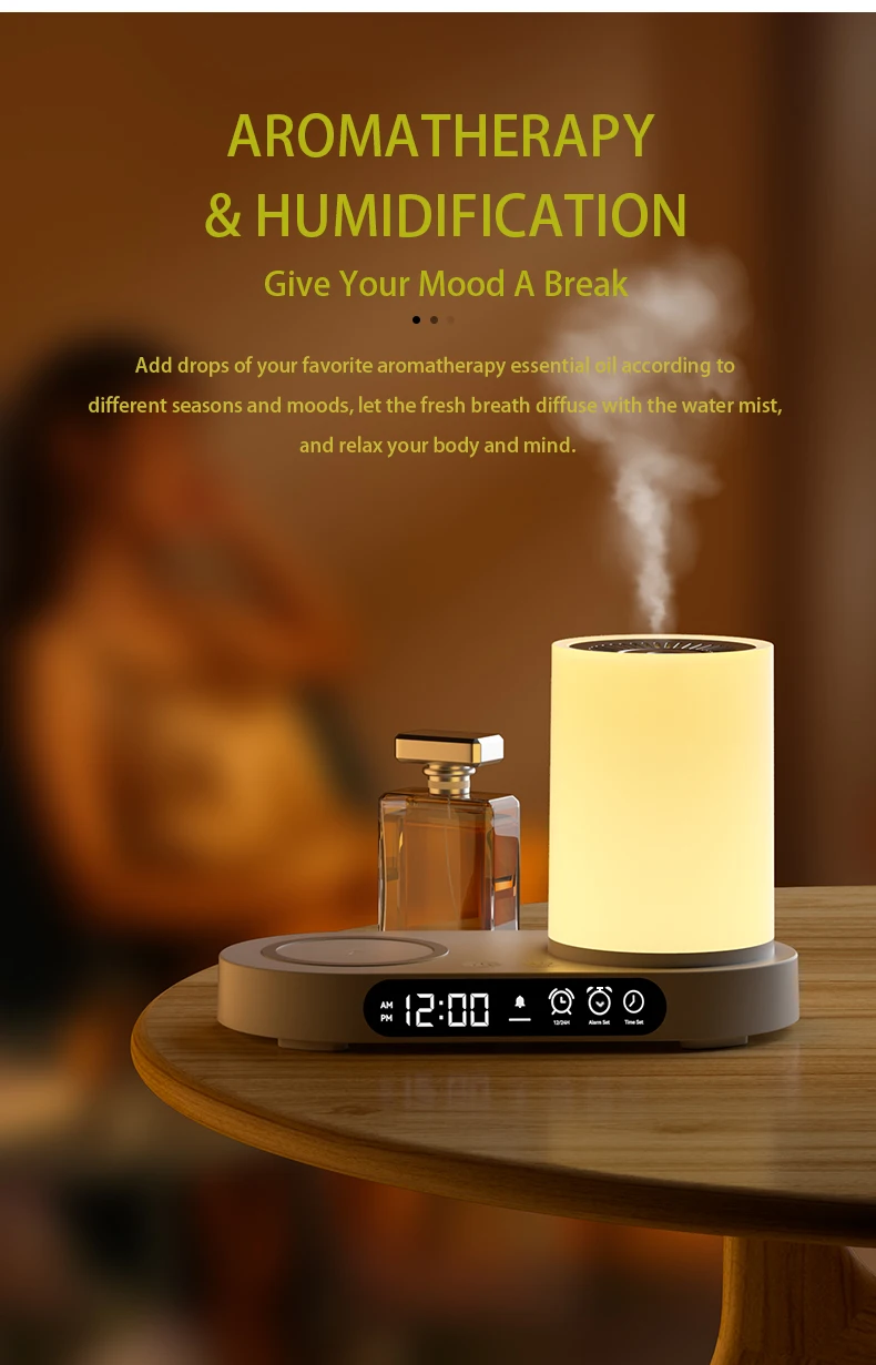 2024 New High Quality Ultrasonic Mist Humidifier Multifunction Aroma Diffusers with Music Speaker, Clock, LED Night Light
