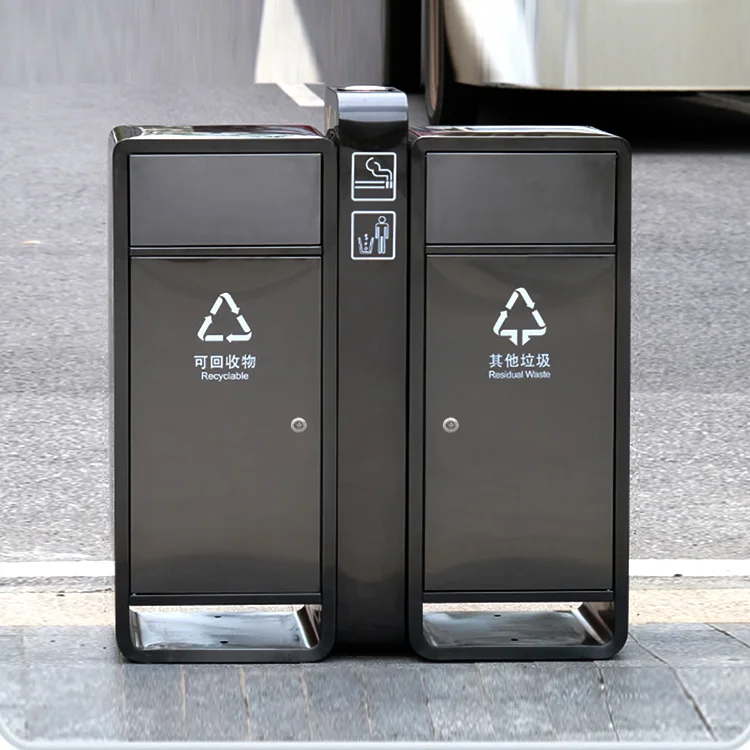 High Quality Double Capacity Stainless Steel Waste Bin Standing Indoor & Outdoor Recycling Trash Can Paper Recycling