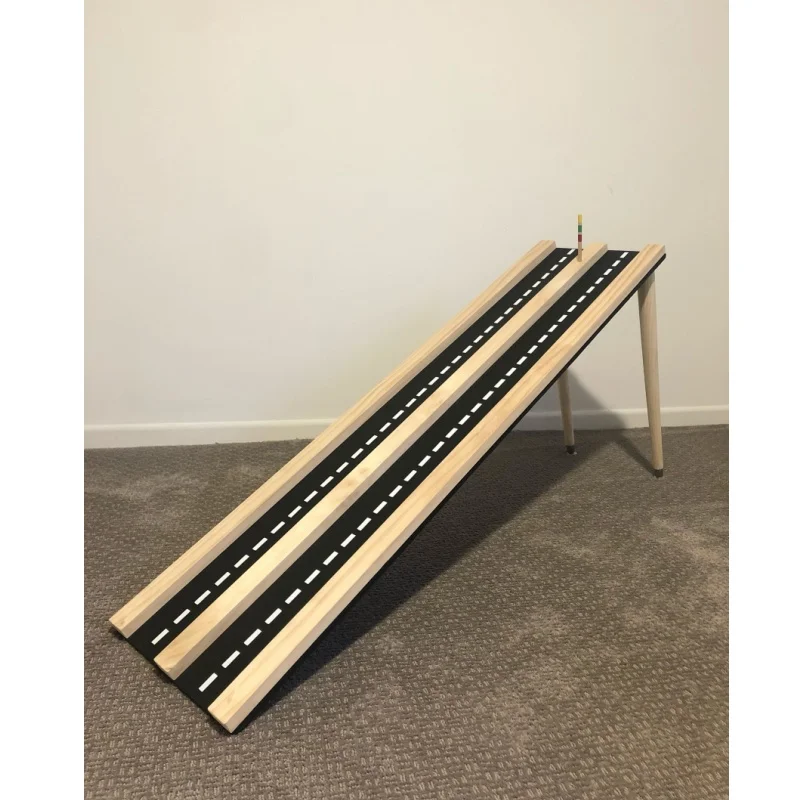 Wooden Car Race Track Ramp Drag Strip Montessori Play Kids Racetrack