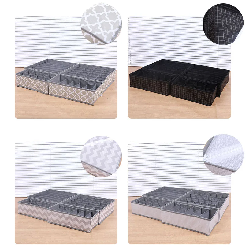Customized Fabric Closet Dresser Drawers Organizers Dividers 4 Foldable Underwear and Bras Drawer Organizers Set