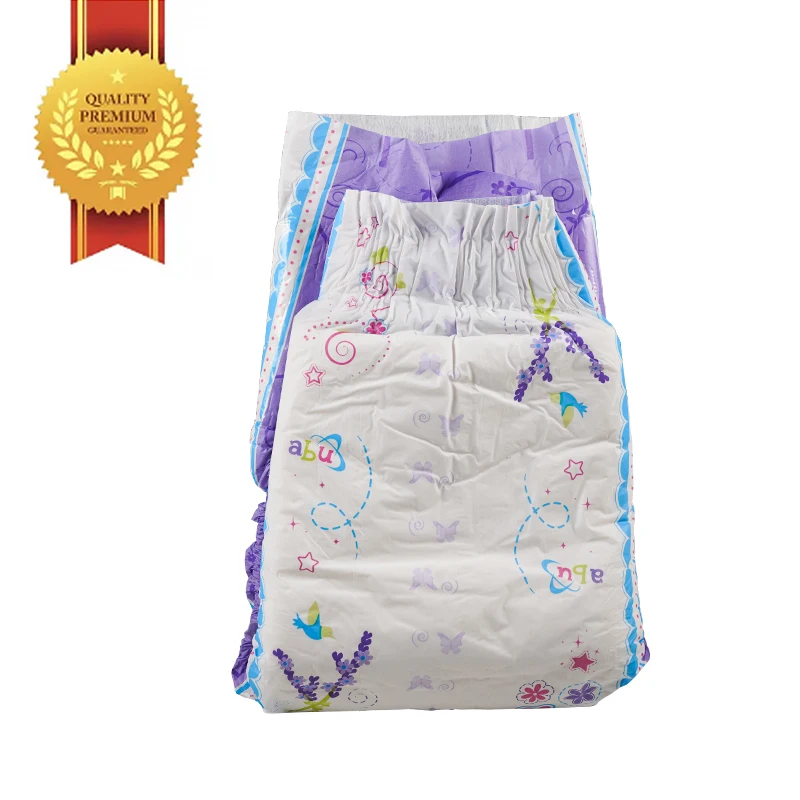 AD9402 Non-Woven Fabric Disposable Open Type Comfrey Adult Diapers With Purple Edge Pattern Printed Pe Bottom Film For Hospital