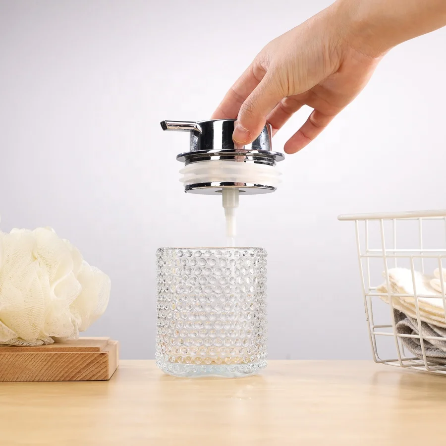 Reusable Wide Mouth 8oz 250ml Round Glass Soap Dispenser Bottle Luxury Design With Lotion Pump Sprayer For  Hand Washing