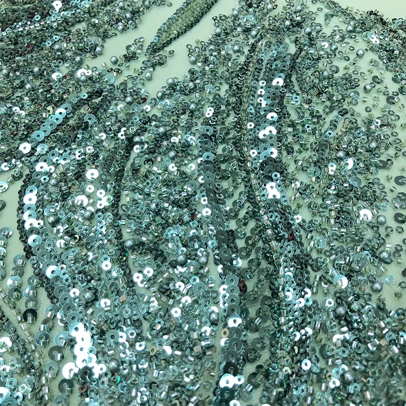 Luxury sequin embroidered beads handmade bride French beaded lace fabric WS3444