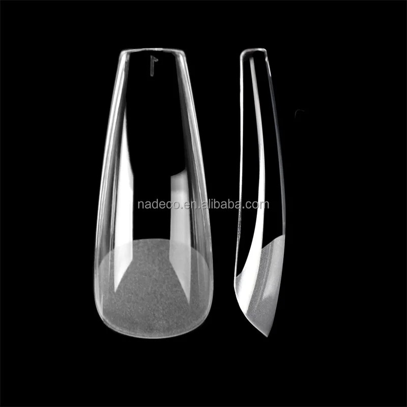 Nadeco Etch Gel Nail Tips Long Coffin Shape French Ballerina Fingernail Art Press On Style Box Package