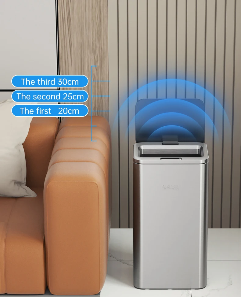 Rectangle Intelligent stainless steel trash can Electric Self Sealing Motion Garbage Smart Touchless Dustbin Automatic Bin