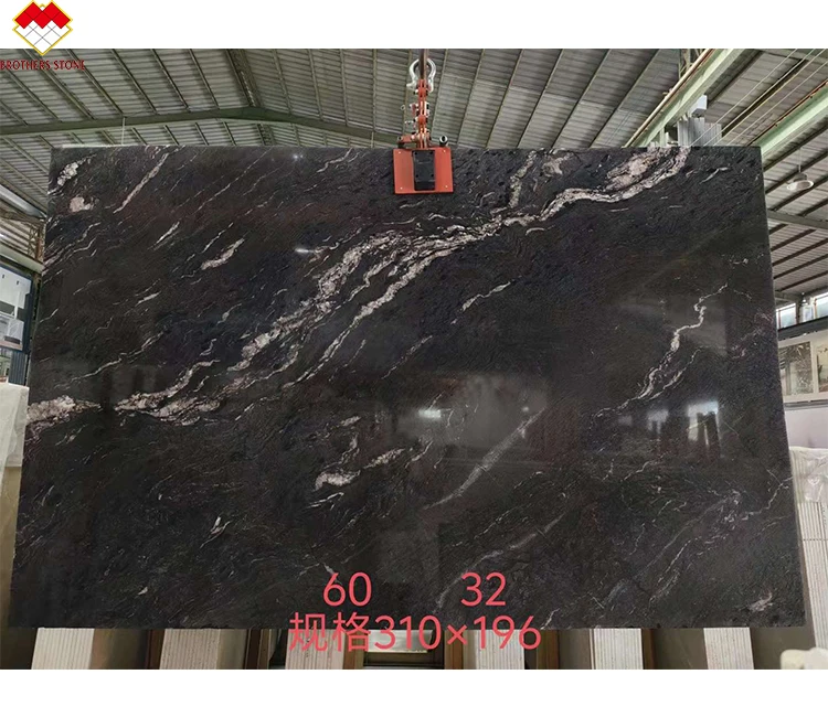 Luxury Modern Polished Gu cii Black Quartzite Stone Brazil Natural Cosmic Black Granite Vanity Top Kitchen Bathroom Big Slab