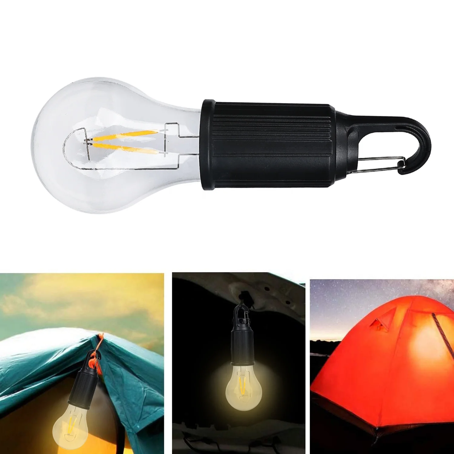 Camping Lantern with 3 Lighting Modes Hanging Tent Light Bulbs with Clip Hook for Camping