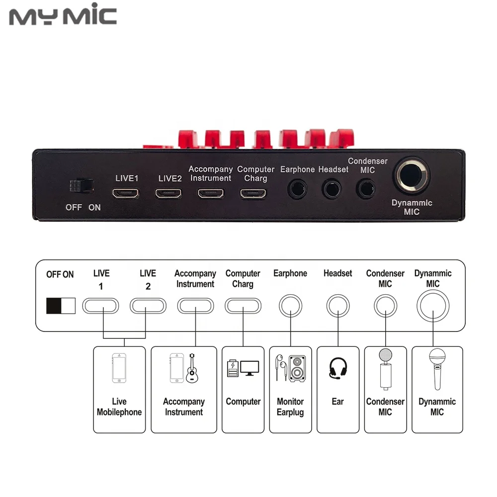 MY MIC v8 plus usb sound card audio interface mixer live podcast sound cards for youtube streaming singing microphone recording