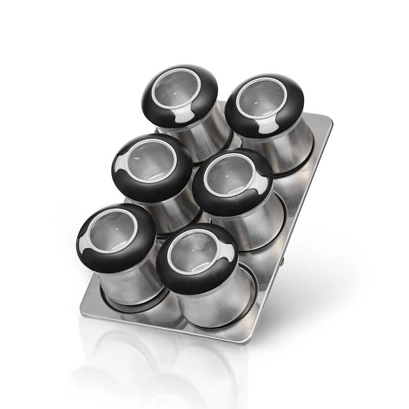 kitchen magnetic stainless steel spice tin seasoning container condiment jar metal salt bottle storage rack organizer set