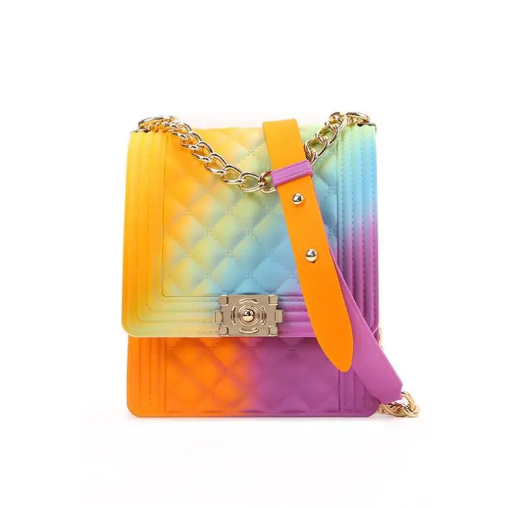 2020 China designer wholesale purse cross body bags women Pvc chain bag sling bag rainbow jelly candy purses