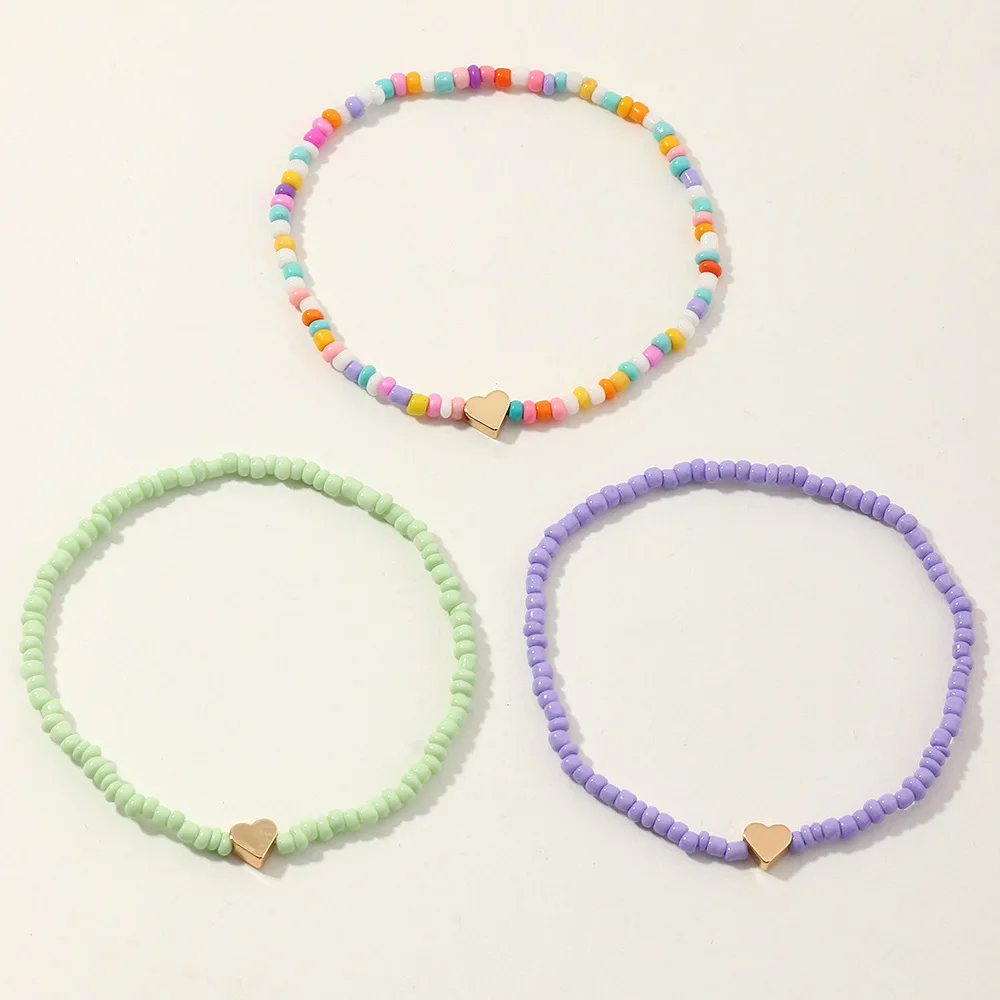 Beach Small Fresh Rice Bead Anklet Set Heart Colorful Bohemian Boho Jewelry Foot