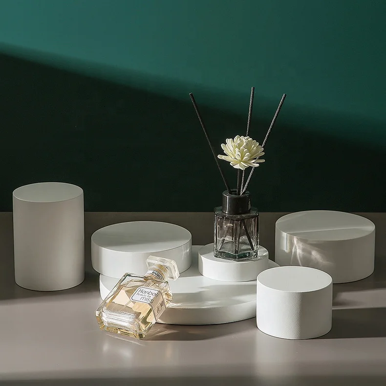 High Quality Low Gloss Smooth Surface White Cylinder Photography Prop Background Art Ornament