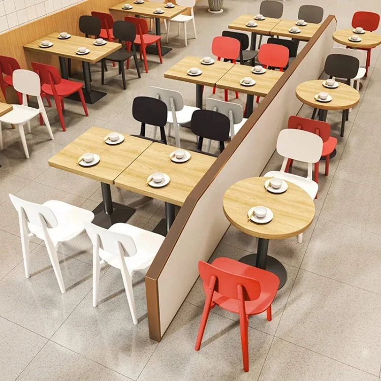 Good quality restaurant commercial table chair solid wood dining tables and PP chairs