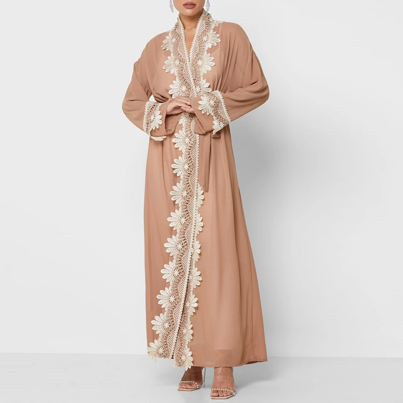 OEM custom design high quality ladies open abaya dubai pink fashion turkish robe embroidery abaya women muslim dress