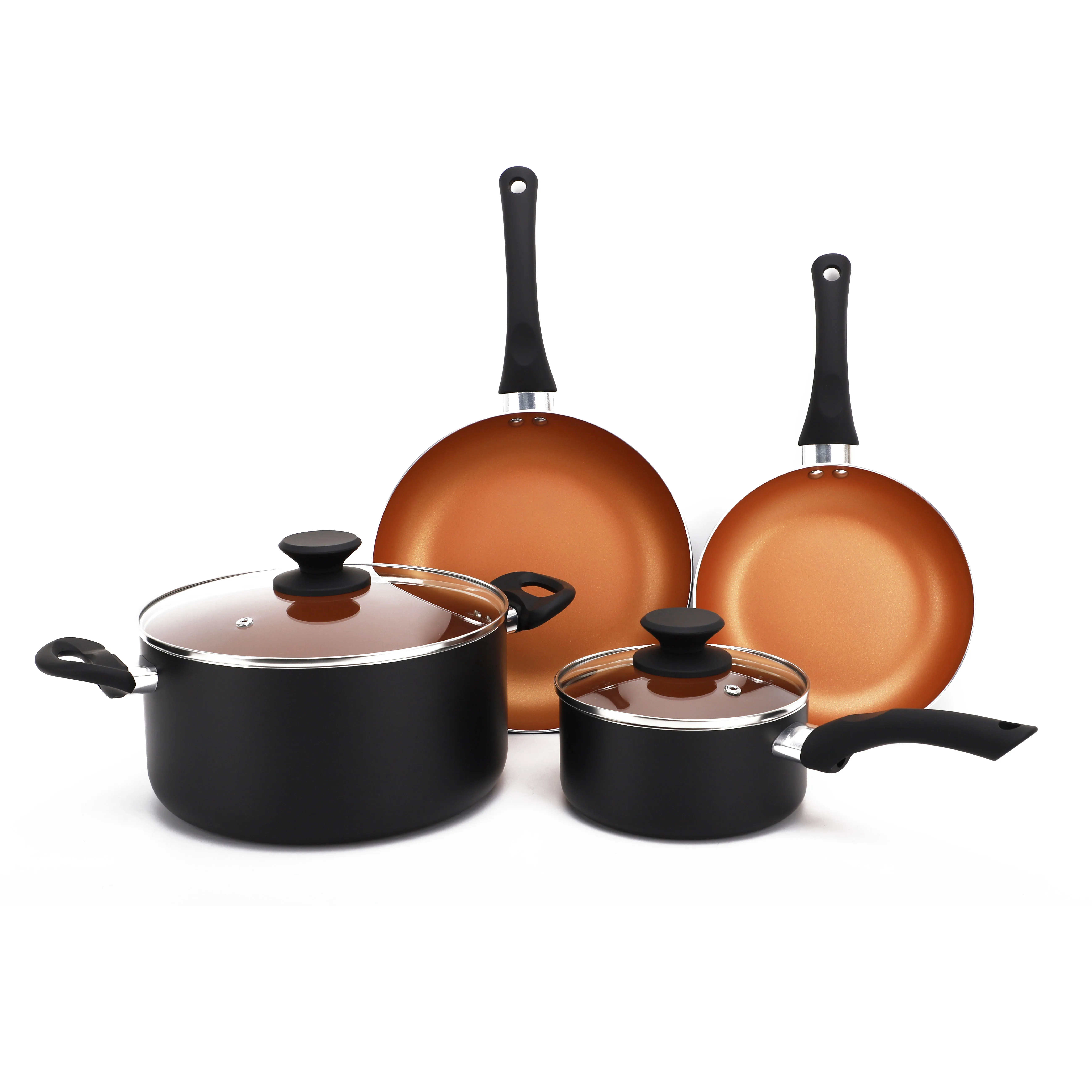 6 pieces bronze coloured non stick coating Pots and Pans Cookware  with Ergonomic Soft Touch Handle