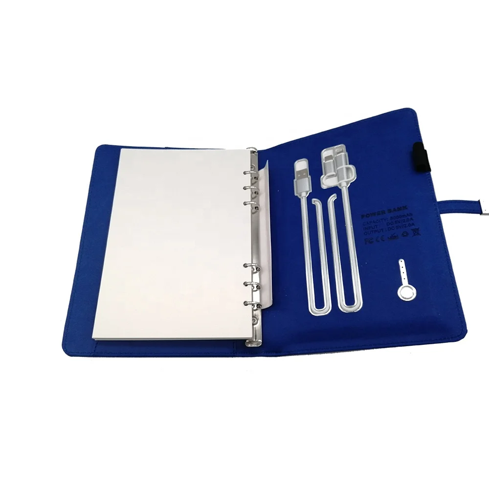 custom multifunctional a5 lock charger pu leather diary planner notebook with powerbank and usb flash drive