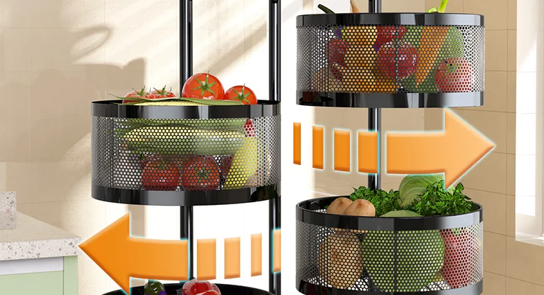 Yuhai Kitchen Storage Rotatable Shelf 3/4/5 Layers Vegetable Or Fruit Storage Rack Metal Multilayer Storage Rack With Wheels