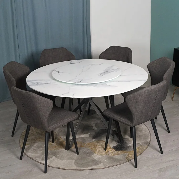 cheap Modern Glass Dining Furniture Rotatable Round Dining Table Set