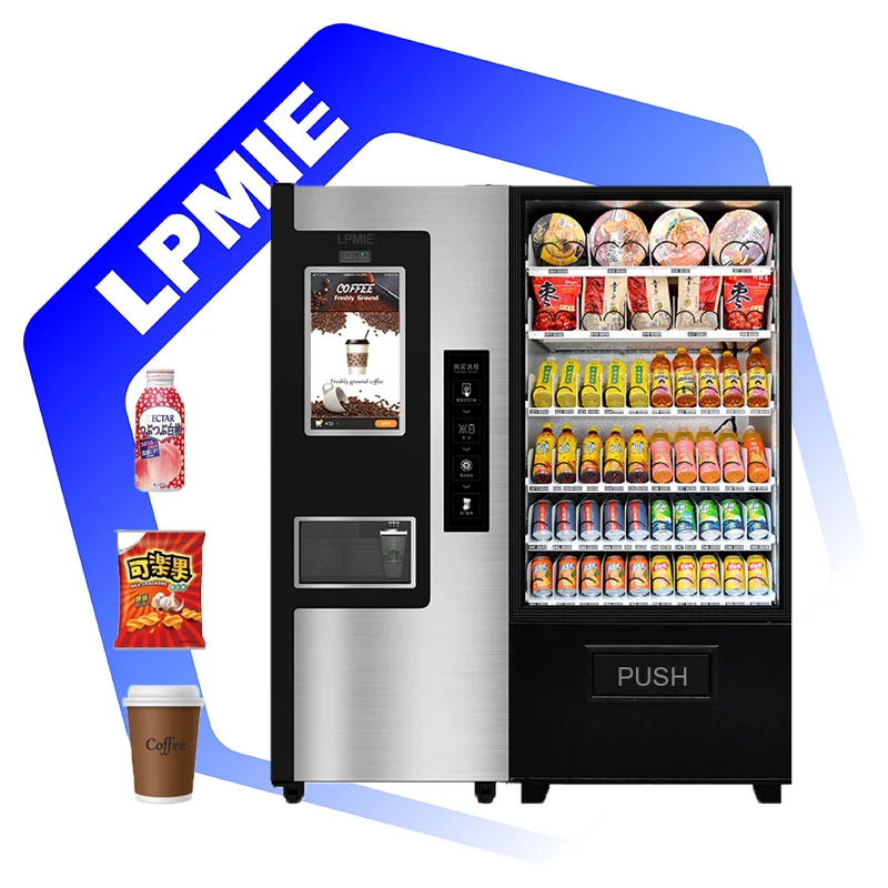 LPMIE Popular Ground Coffee and Snacks Vending Machine Drink for Coffe Bean  Combo Vending Machine for Hotel Airport Company