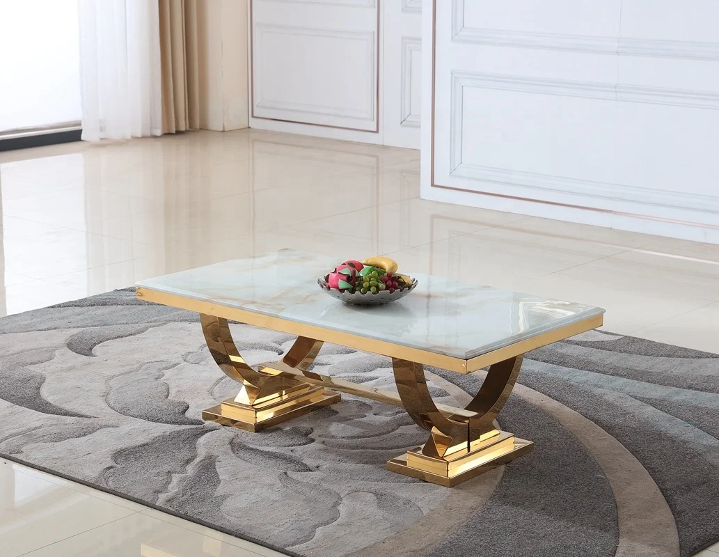 
Visionnaire Home Contemporary Luxury Marble Center Table Gold Stainless Steel Glass Coffee Table 