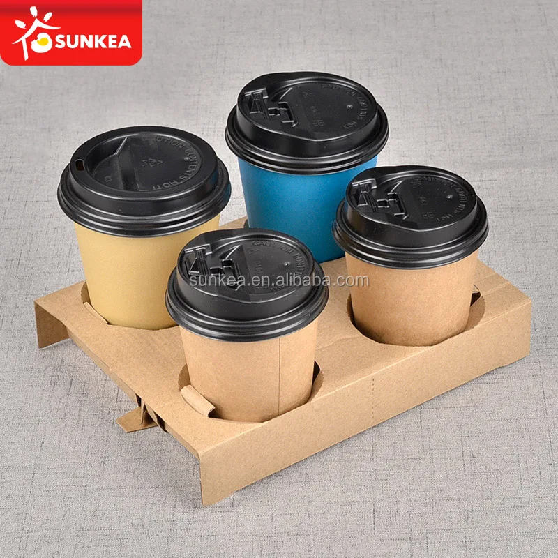 Cup holder black 2 cup drink carriers Disposable E flute paper Take Away coffee to go Corrugated Paper 2 Cup carriers