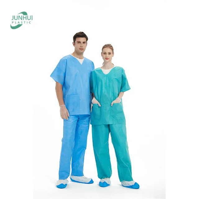 
Wholesale Hospital Disposable Nonwoven Unisex Medical Short sleeves Scrub Uniform Suit 