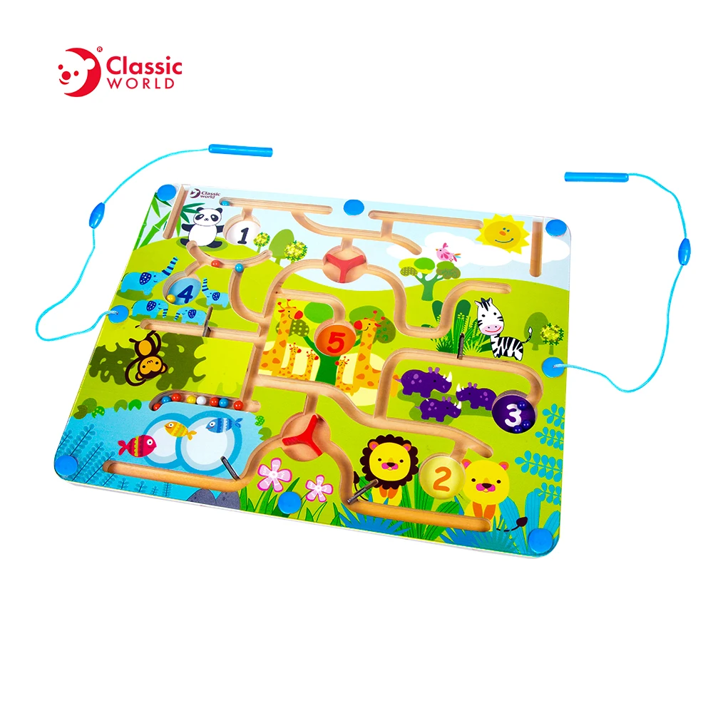 Classic World Wooden Educational Toys Magnetic Maze Puzzle Game Toy Zoo Magnet Bead Maze