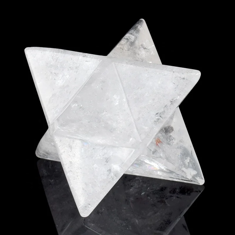 
Hand Carved Gemstone 8 point Star Rock Crystal Quartz Crystal Merkaba Star 
