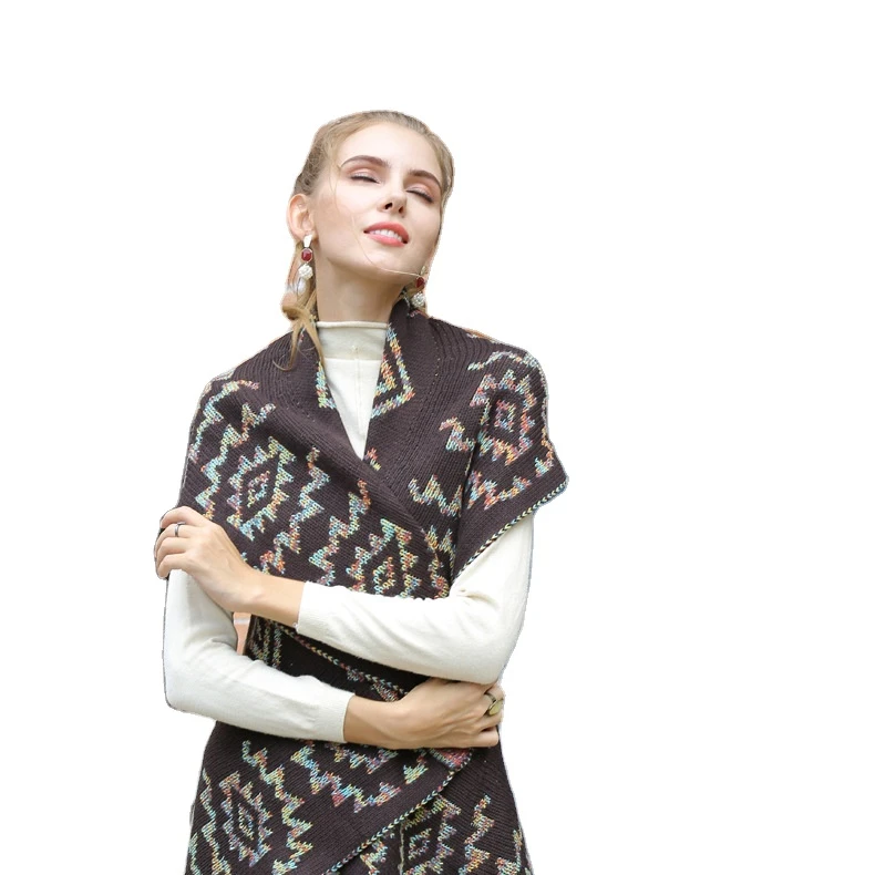 2022 Casual Sleeveless Coat Patterned Long Knit Womens Sweater Cardigan