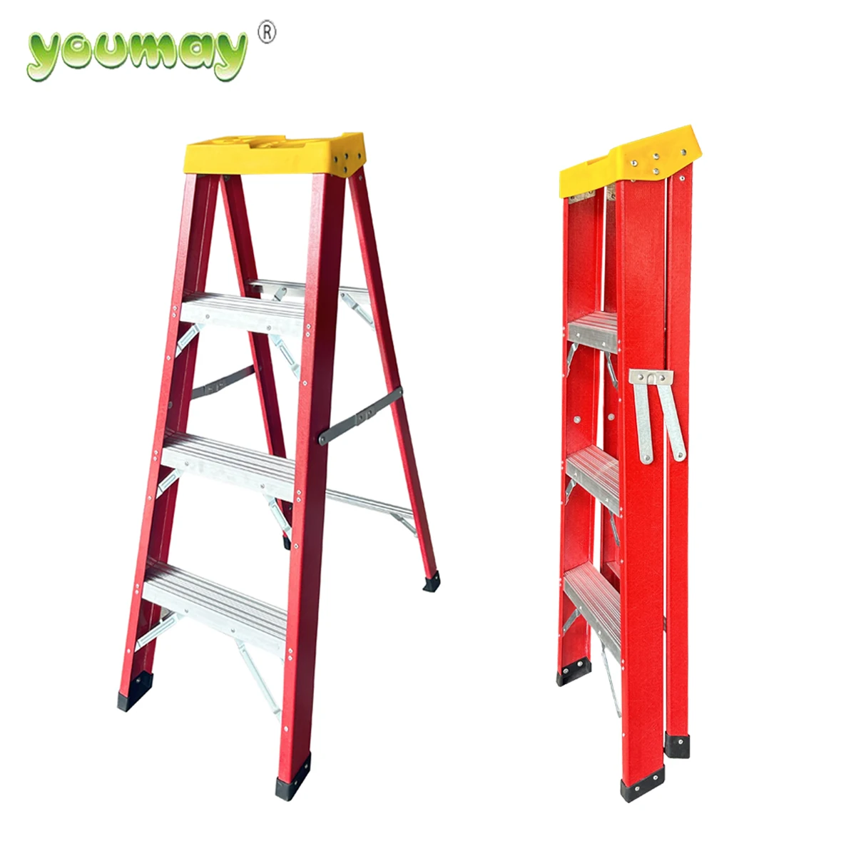 fiber glass ladder  simple side ladder with plastic tool tray on the top folding ladder