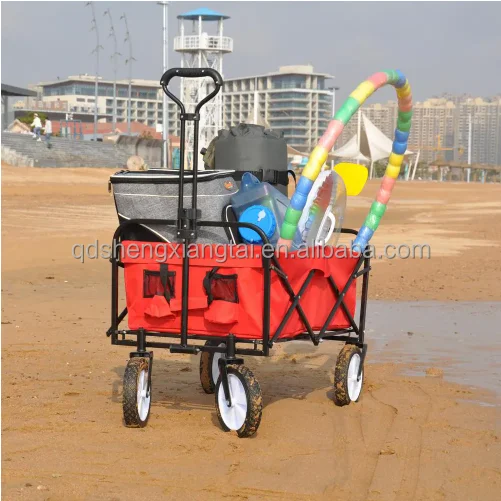 Folding Wagon Cart 150 Pound Capacity Collapsible Utility Camping Grocery Canvas Sturdy Portable Rolling Lightweight Buggies