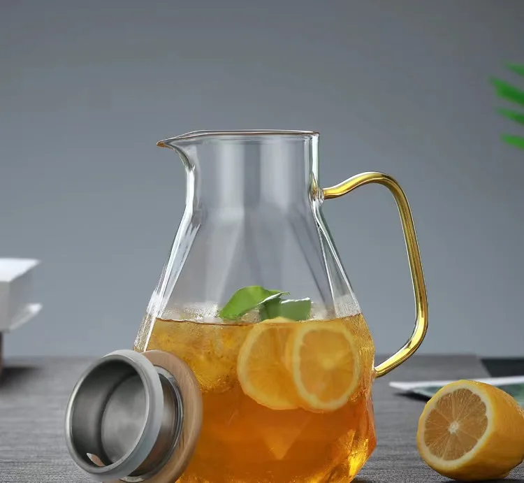 High borosilicate drinking glass bottle hot sale diamond shape pitcher teapot glass jug