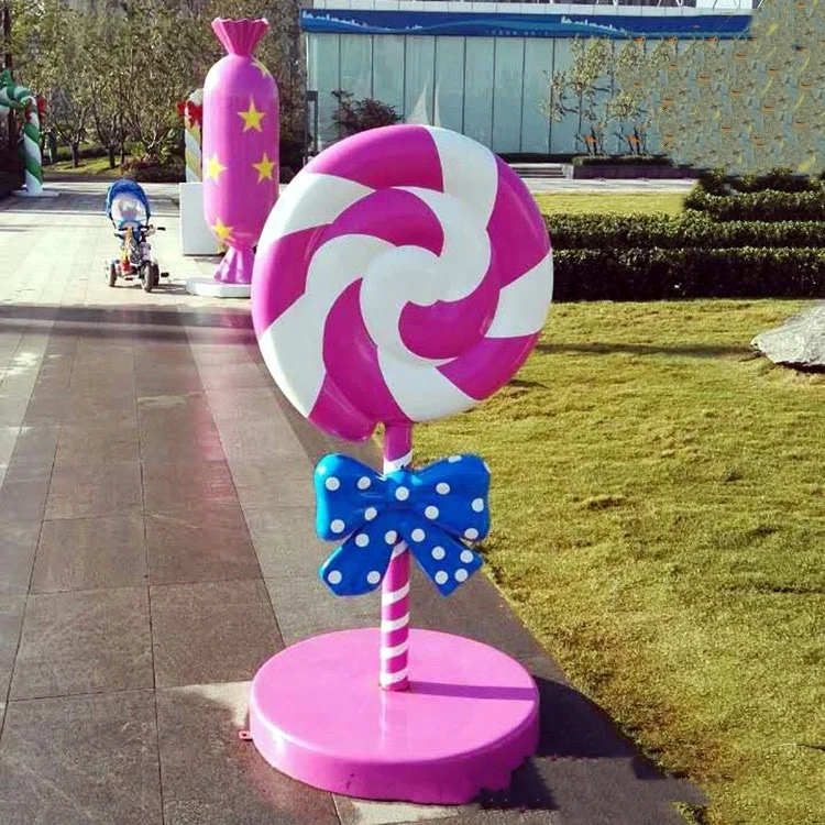 Customized large foam fiberglass candy sculpture props giant lollipop candy donut statues candyland  for wedding