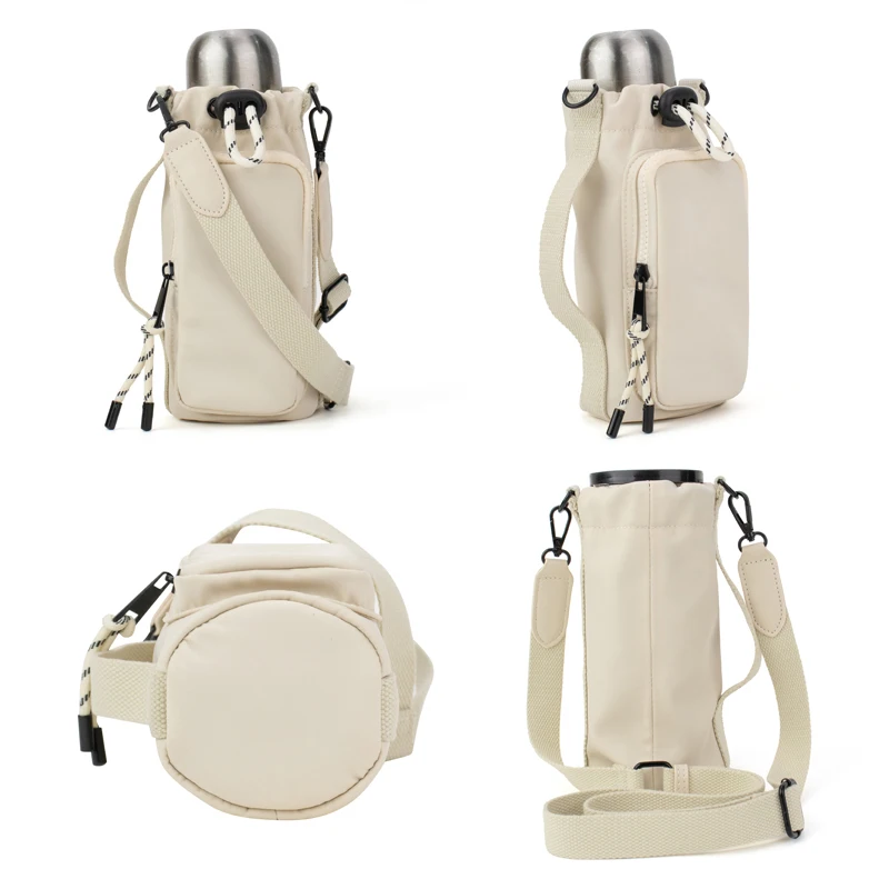 Adjustable Strap Nylon Water Bottle Carrier Bag with Zipper Pocket Print Water Bottle Holder Cup Covers