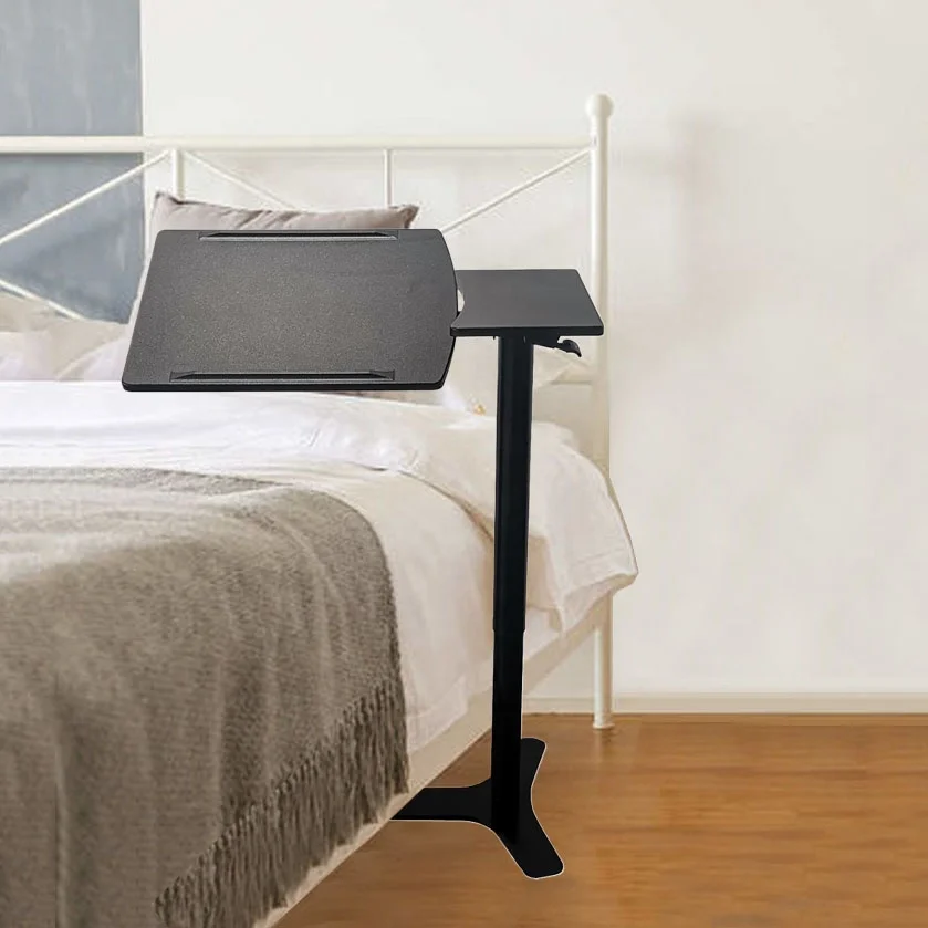 Hospital mobile workstation height adjustable overbed table with Tiltable top computer laptop side table