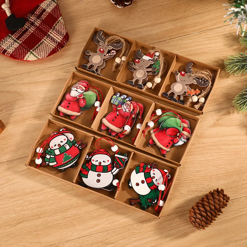 Christmas supplies props painted lovely angel and christmas elk Christmas gifts wooden pendant