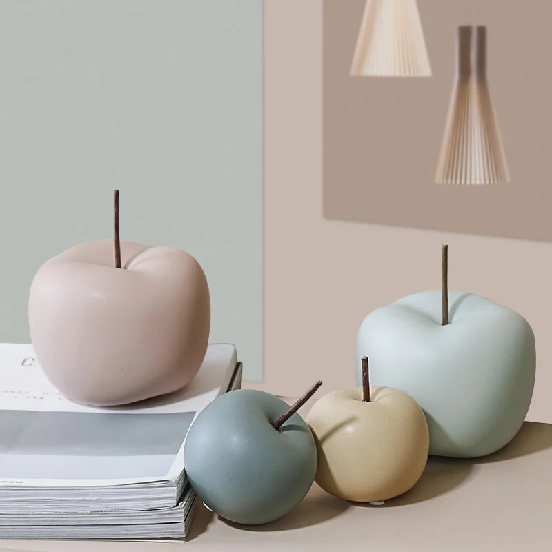 Home Decor Ceramic Crafts Nordic Style Morandi Color Ceramic Apple Fruit Ornaments Modern Simple Office Home Accessories Gifts