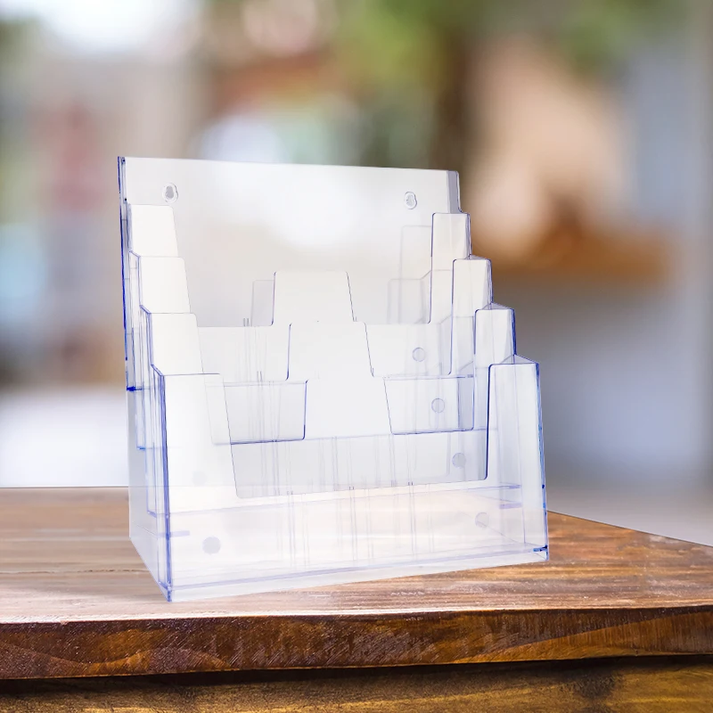 Magazine Brochure Storage Rack Display Holder Desktop Wall Mounted A4 Size Acrylic Advertising
