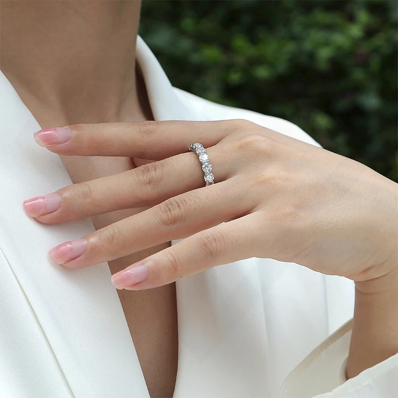 925 Silver Eternity Ring Silver Jewelry Iced Out Hip Hop Tennis Ring  Round moissanite Diamond Ring