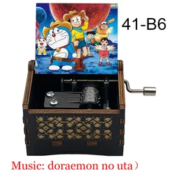 Anime Doraemon Music Box 18 Note Hand Crank Doraemon no uta Musical Movement Mini Black Wooden Boy Girl Birthday Toys